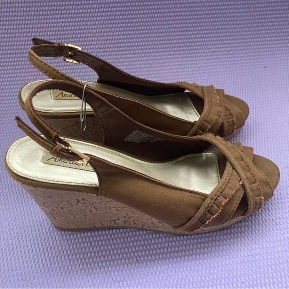 American Eagle Platform Heels Womens  8.5 M Brown Fabric Cork Open Toe Ladies - Picture 1 of 8